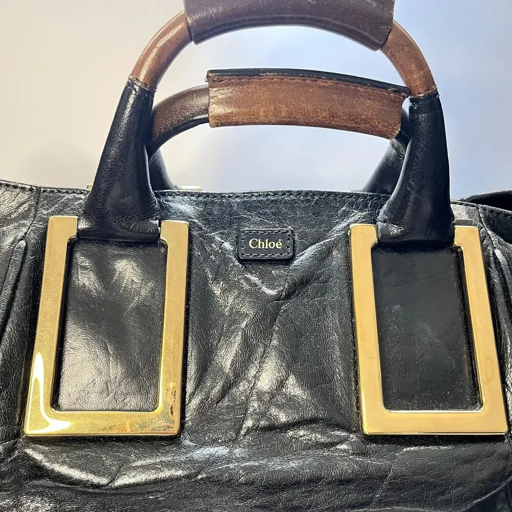 Chloe Ethel Black and Gold Lambskin Satchel - Picture 2 of 11